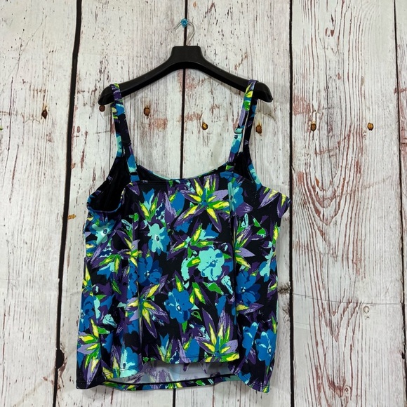 Roaman's Blue and Green Floral Swim Suit Tank Top - Picture 3 of 10